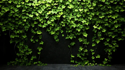 Lush green ivy cascading gently over a quiet dark wall.