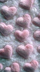 Fuzzy Pink Heart Shapes Arranged Systematically on Textured Pale Background