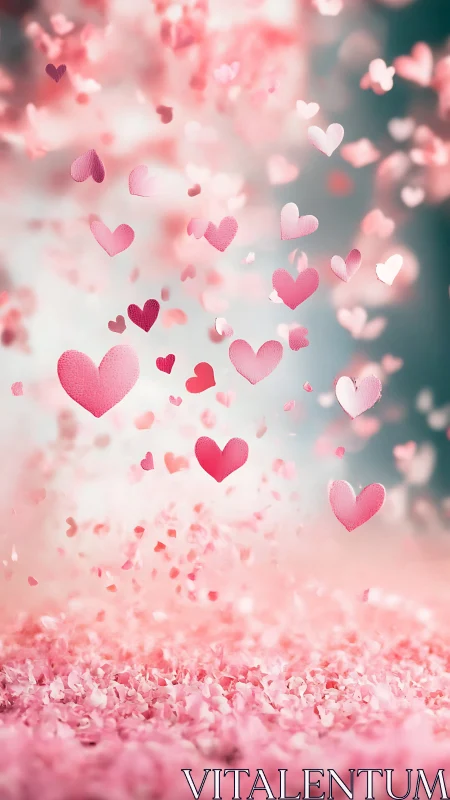 Floating Pink Hearts Bokeh Background.