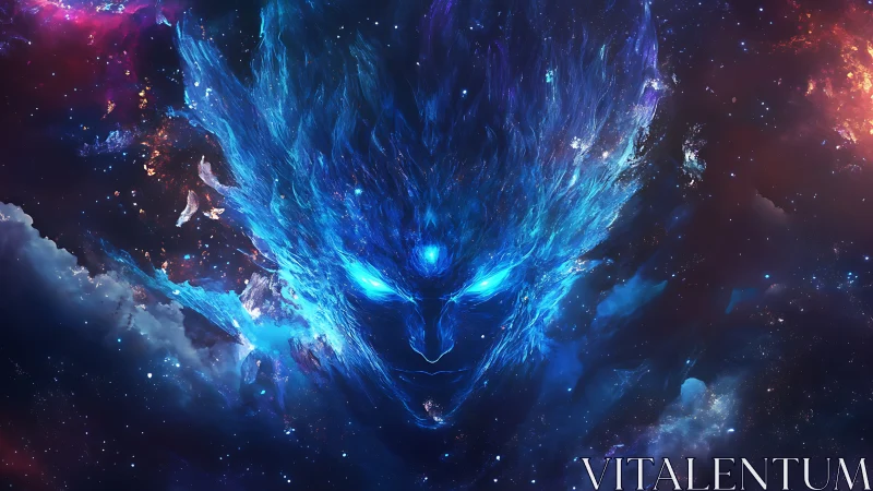 Cosmic blue energy face forms within dense interstellar clouds