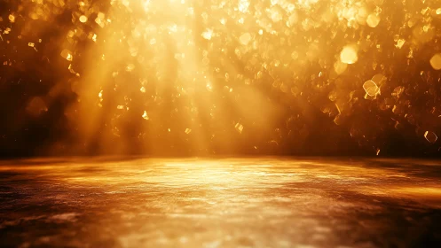 Illuminated textured surface reflects dense golden light field