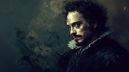 Brooding Renaissance man turns toward dim, stormy void