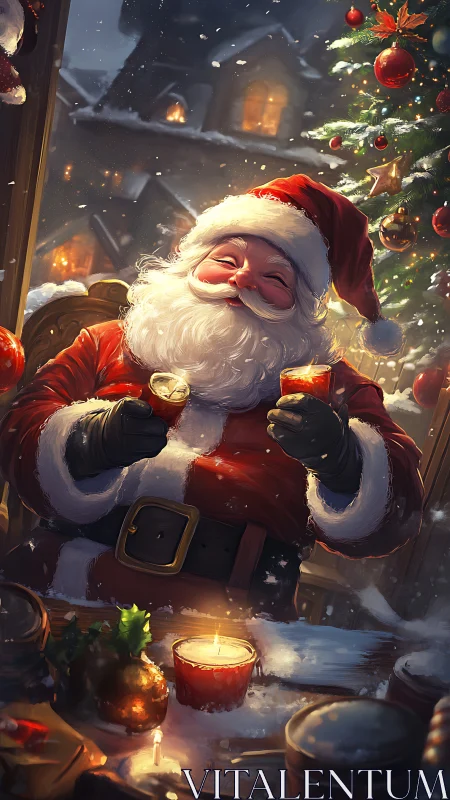 Warm candlelit Santa scene with high contrast festive rendering