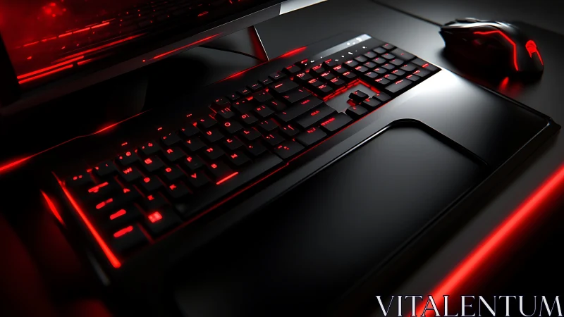 RGB backlit mechanical gaming keyboard with mouse in red glow
