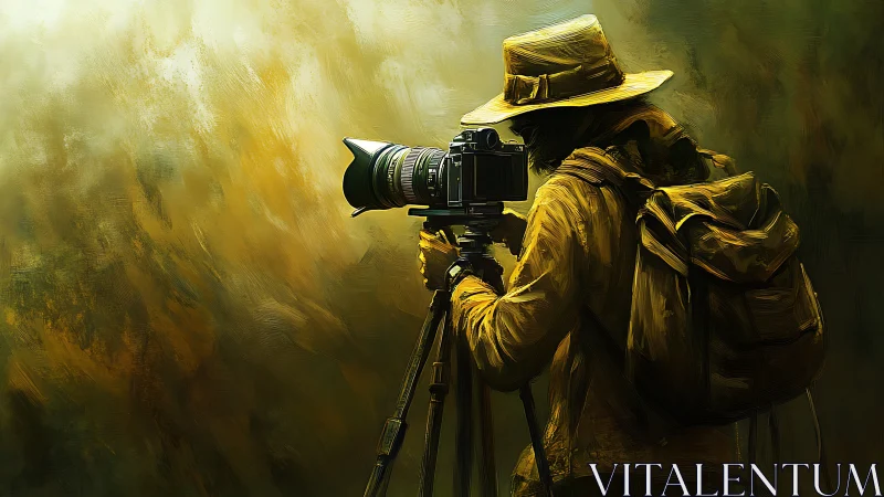 Solitary wilderness photographer studies the golden horizon