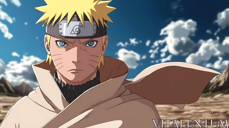 Anime desert warrior with cloak in dramatic close-up portrait.