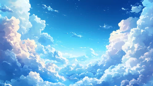 Digital painting of luminous cumulus cloud corridor in skyscape.