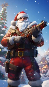Heavily armed tactical Santa rendered in high-detail 3D scene