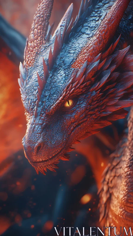 Macro close-up of ember-lit red dragon head amid sparks