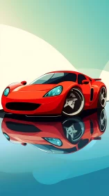 Red sports coupe illustration with reflective surface study.