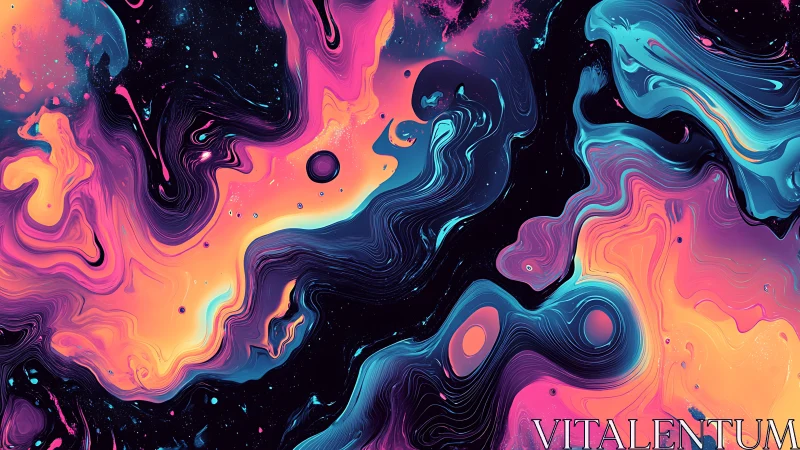 Abstract fluid waves of neon pink, blue, and orange swirl