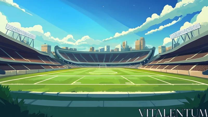 Sunny city stadium waiting for the next big match day.