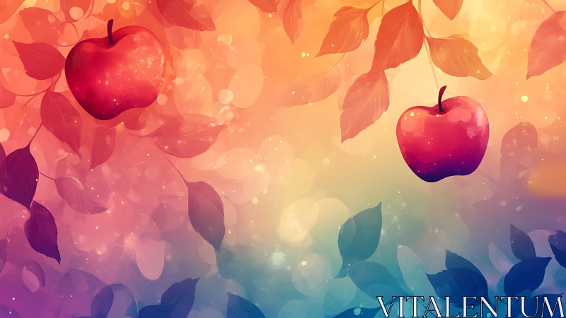 Vibrant gradient apple branches with bokeh-layered color fields