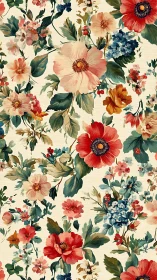 Vintage floral pattern renders layered botanical blooms digitally