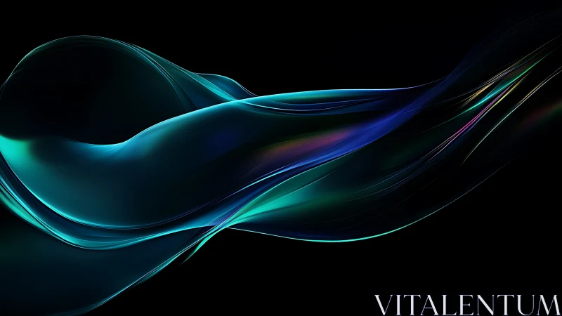 Iridescent teal light ribbon curves across deep black field