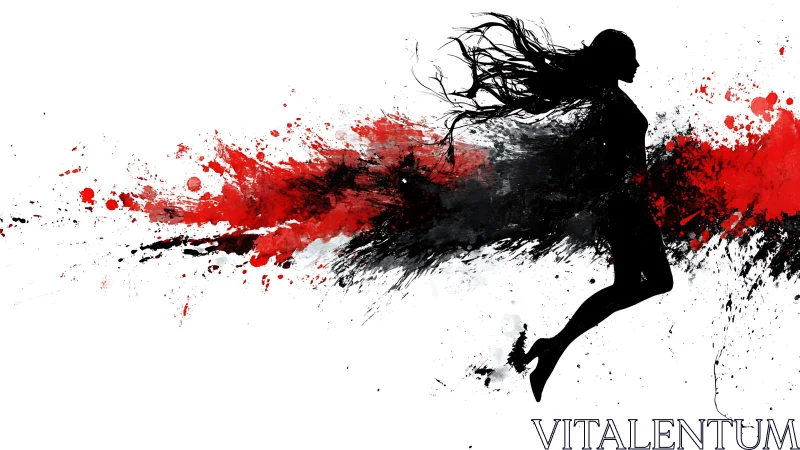 Silhouette motion vector with red and black splatter dynamics.