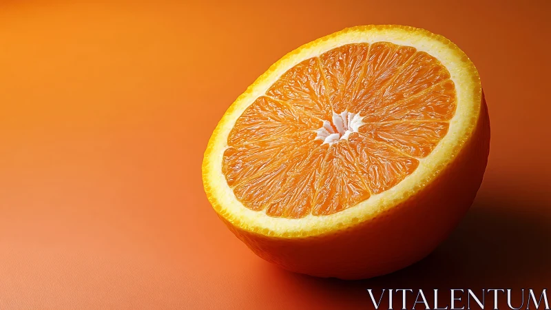 Vivid macro orange half on monochrome warm backdrop.