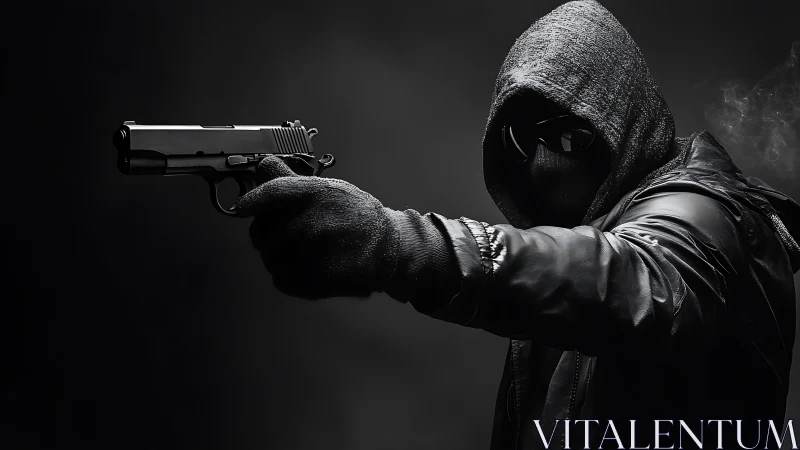 Shadowed gunman carves a stark silhouette from the dark