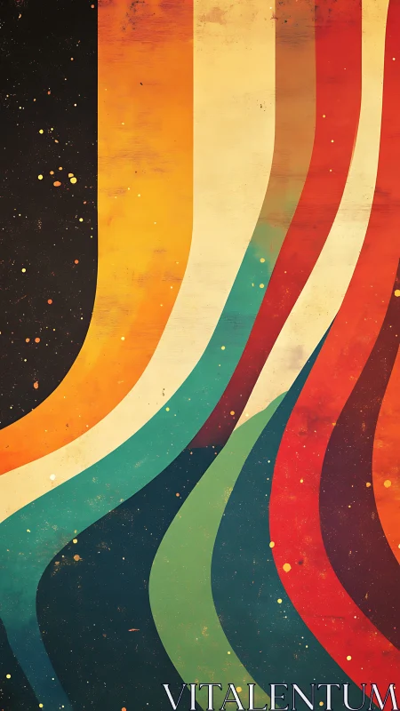 Retro cosmic ribbons drift through a worn midnight canvas.