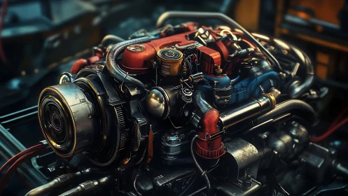 Colorful turbo engine portrait with playful industrial charm.