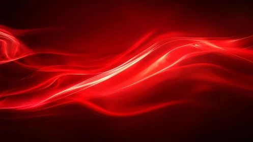 Vivid red abstract waves with glowing light streaks, digital art.