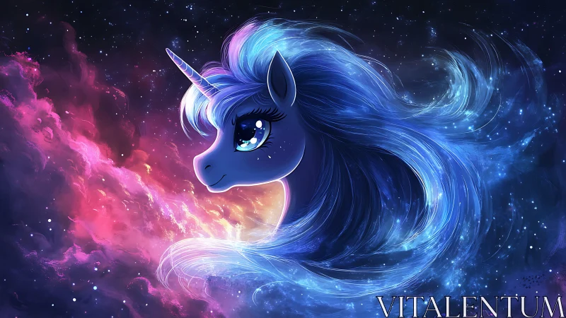 Dreamy cosmic unicorn drifting through starlit night skies.