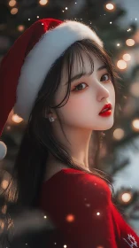 Christmas portrait of stylized girl with soft bokeh lighting effects