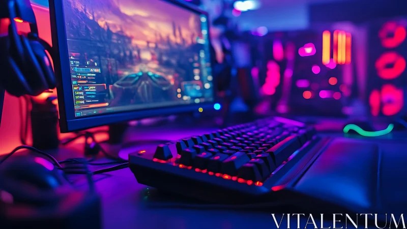 RGB-lit gaming workstation with mechanical keyboard focus.