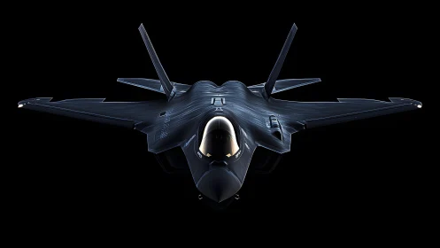 Stealth Fighter Jet Front View with Sleek Futuristic Styling.