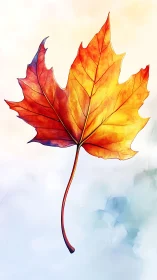 Maple leaf illustration in warm red orange autumn gradient
