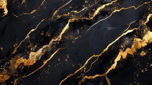 Abstract Black and Gold Marble Texture with Metallic Accents.