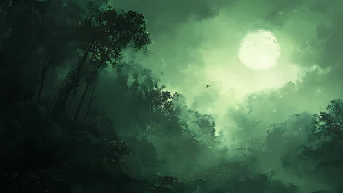 Enchanted Forest Moonlight: Mystical Woodland Under Glowing Luna