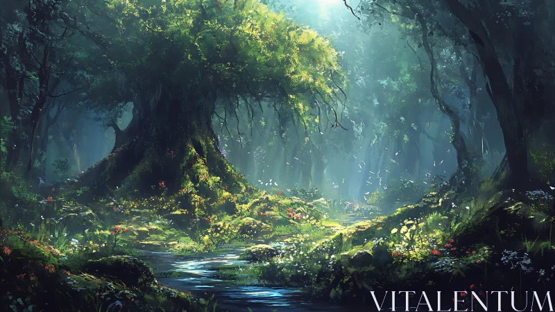 Luminescent Forest Cathedral: Where Mist Whispers Through Ancient Sentinels.