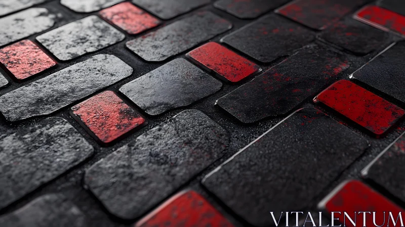 Wet Black and Red Brick Pavement in Modern Urban Style.