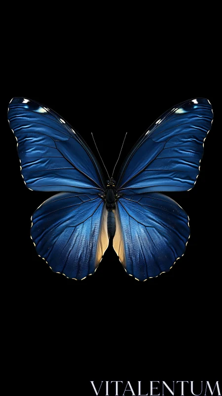 Iridescent blue butterfly rendered in hyperreal detail.