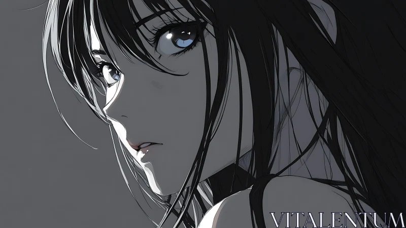 Midnight gaze carves silver light across a quiet face