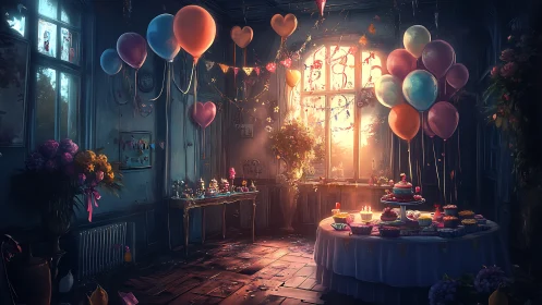 Illuminated Birthday Celebration Room With Glowing Balloons
