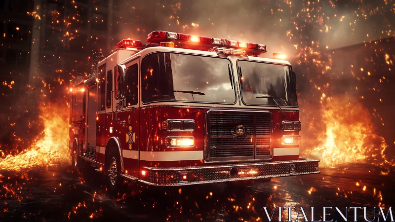 Emergency Response Vehicle in Dramatic Inferno Environment.