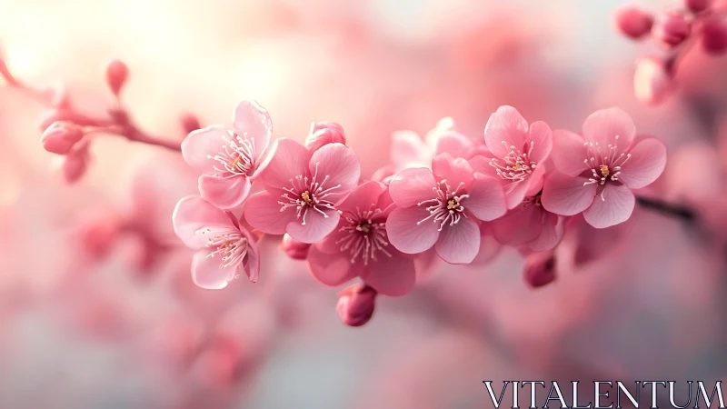 Pink blossoms on branch with shallow depth of field.