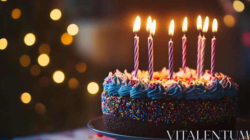 Blazing Birthday Spectacle: Six Candles Dance Above Vibrant Frosted Dreams.