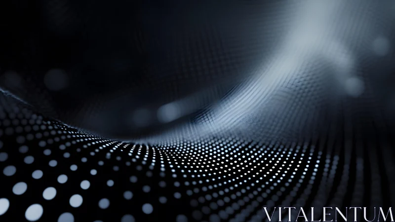 Abstract digital wave of glowing dots in futuristic black and white style.