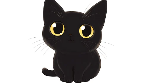 Black Cat with Yellow Eyes - Digital Illustration