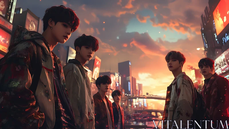 Twilight city streets with a moody, stylish friend group.