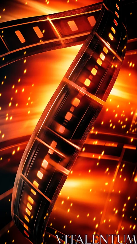 Curved film strips glow against intense orange light field