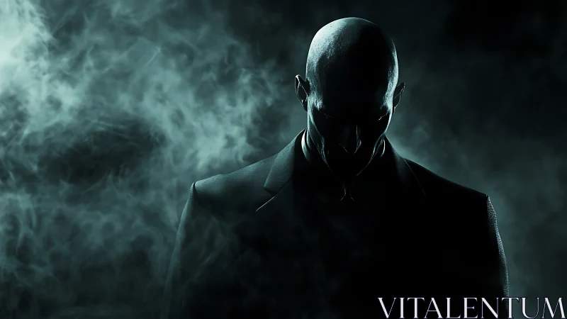 Silhouetted bald figure stands in dense illuminated smoke