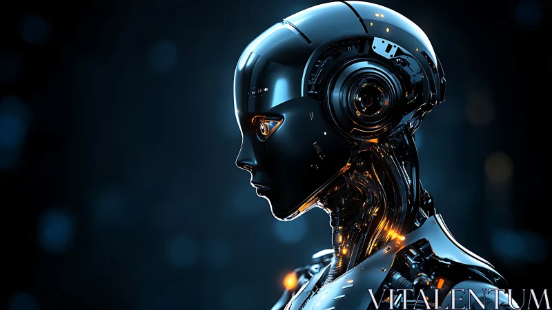 Side-profile android head shows reflective alloy shell and lights