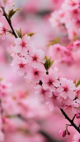 Pink Cherry Blossoms on Branch: Depth-Rich Spring Bloom.