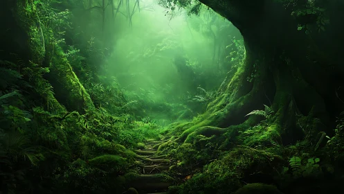 Enchanted Cave Path Through Living Forest.