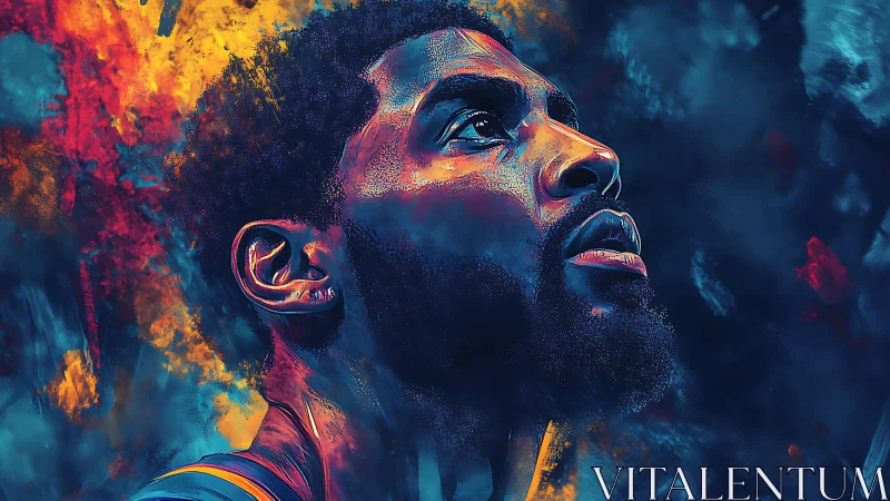 Vibrant portrait of focused athlete in blazing neon clouds.