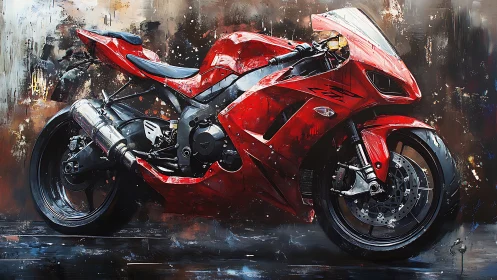 Red sport motorcycle in expressive digital painting style.